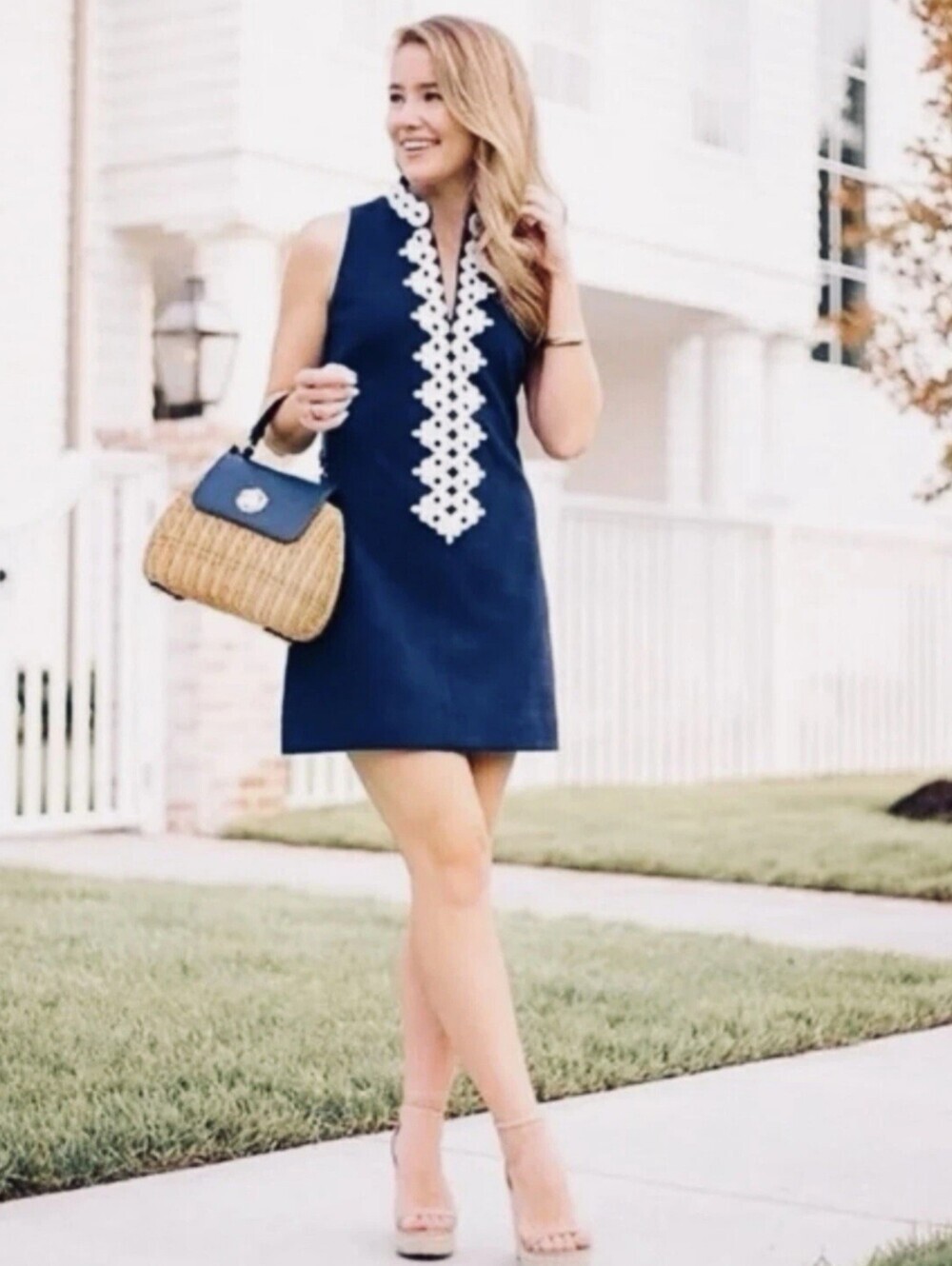 Lilly Pulitzer Women's Callista Shift Dress True Navy & White Size L